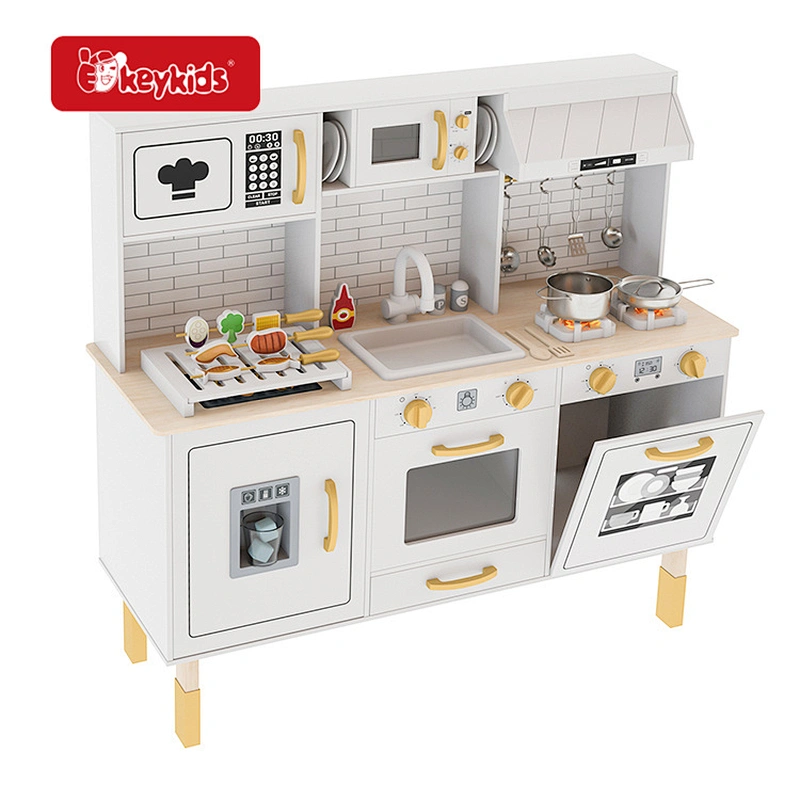 2024 New Sale Luxury Cooking Features Children Wooden Toy Kitchen with Light Sound W10C917